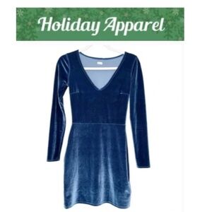 Hollister Blue Velvet Long Sleeve Bodycon Mini Dress/Medium